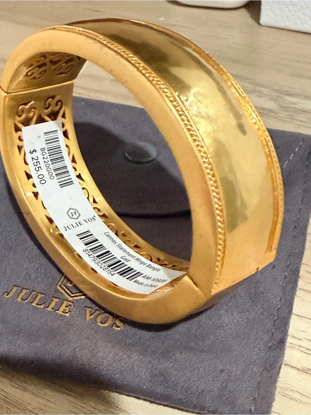 Julie Vos Cannes Statement Hinge Bangle Gold NWT 24K Gold Plated
